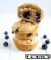 A delicious whole wheat blueberry muffin, ready to be enjoyed.