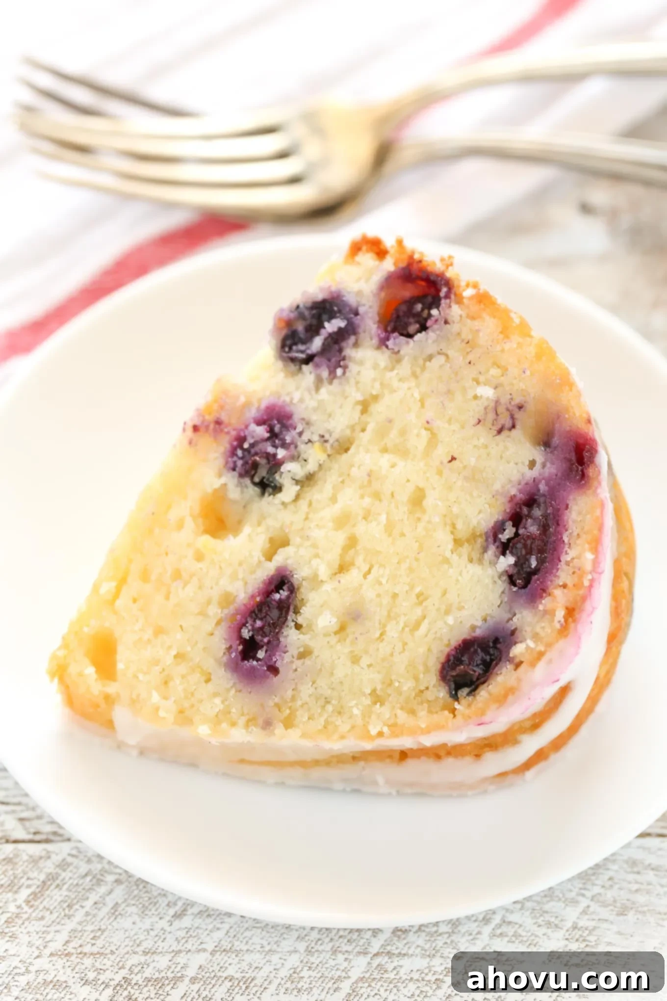 A moist lemon bundt cake filled with fresh blueberries and topped with a sweet lemon glaze. This Lemon Blueberry Bundt Cake is a perfect dessert for lemon lovers!