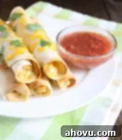Baked Cream Cheese Chicken Taquitos on a plate
