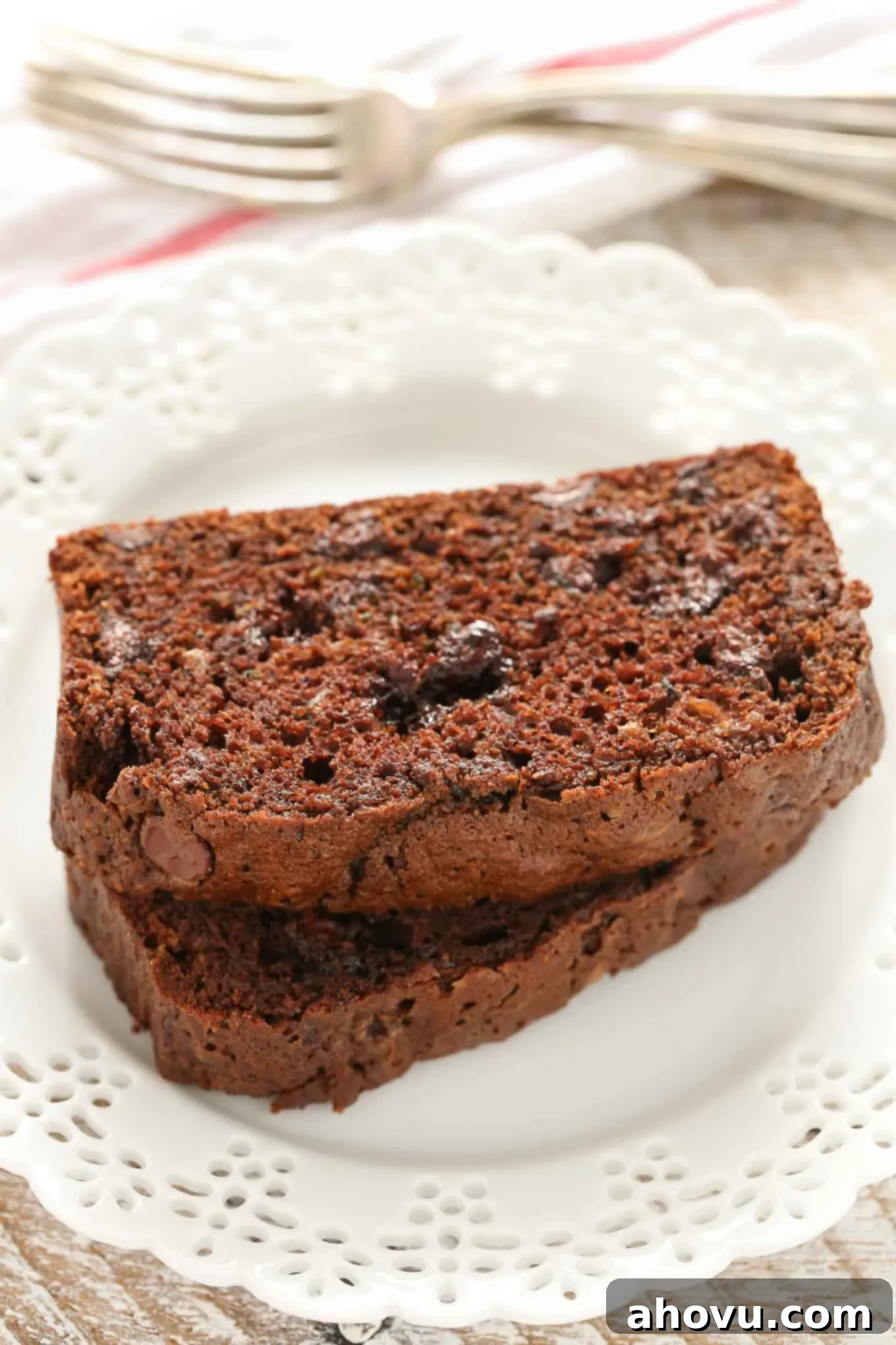 Ultimate Double Chocolate Zucchini Loaf 4 This Double Chocolate Zucchini Bread is incredibly rich, moist, fudgy, and loaded with chocolate chips!