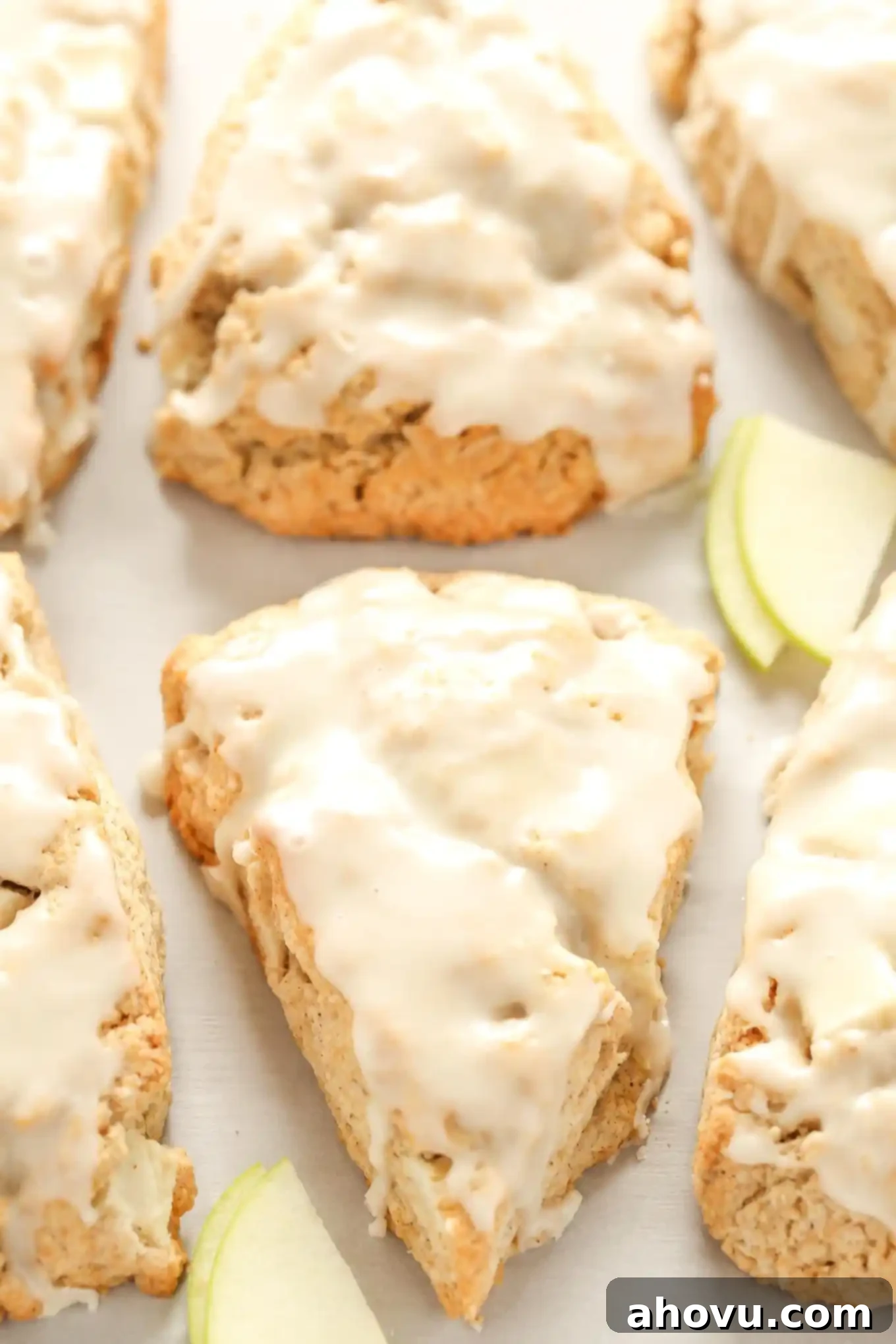 Fluffy Apple Cinnamon Scones, baked to golden perfection and ready to be glazed, ideal for breakfast or brunch.