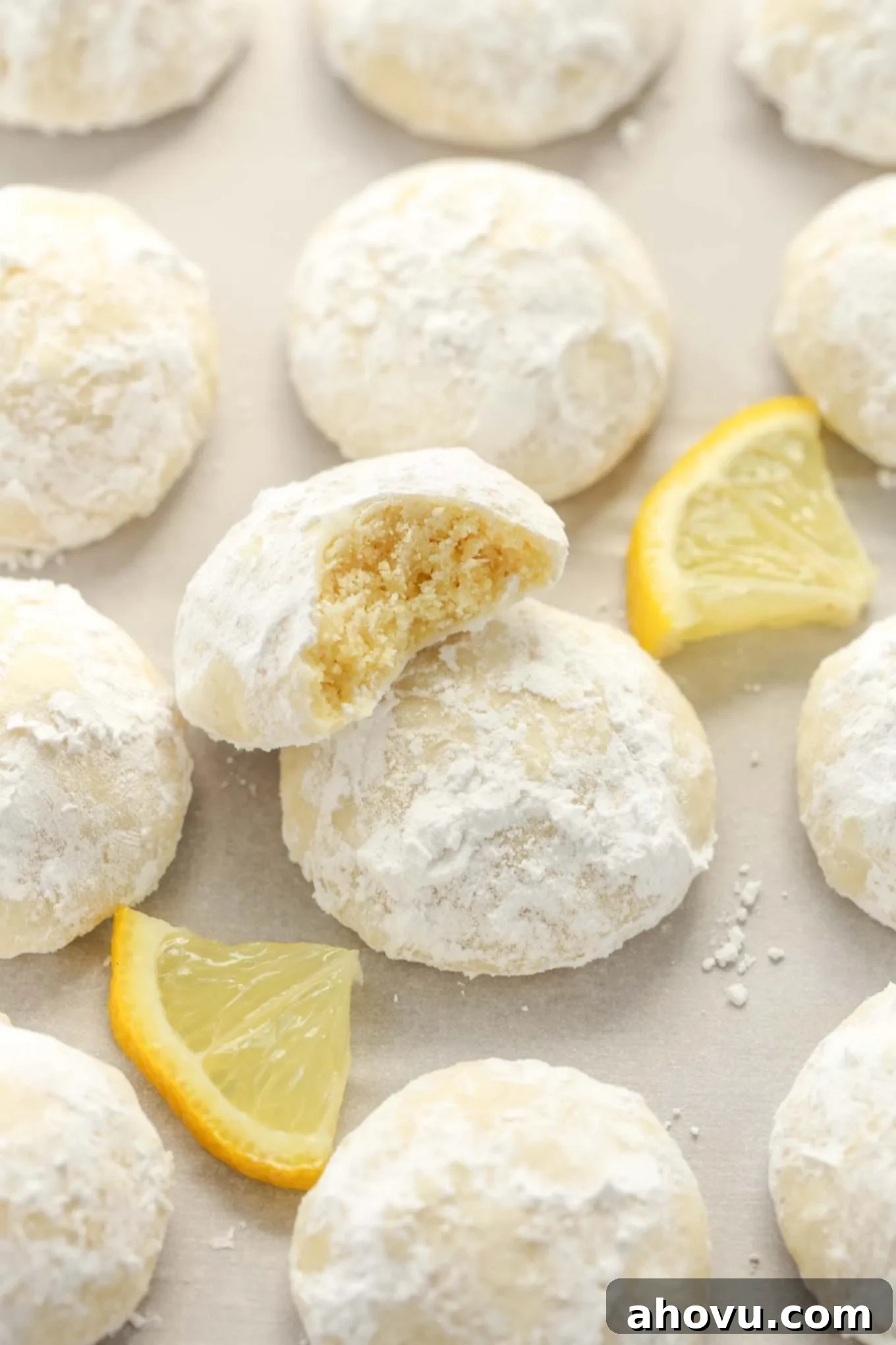 Buttery and tender lemon cookies rolled in powdered sugar. These Lemon Snowball Cookies are so easy to make, incredibly delicious, and they don't require any dough chilling!
