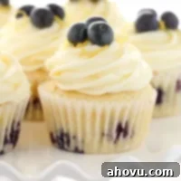 Freshly baked Lemon Blueberry Cupcakes with Lemon Cream Cheese Frosting