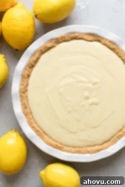 The finished pie filling in the graham cracker crust ready to be put into the oven.