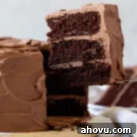 A single piece of a layered chocolate cake being removed showing the different layers.