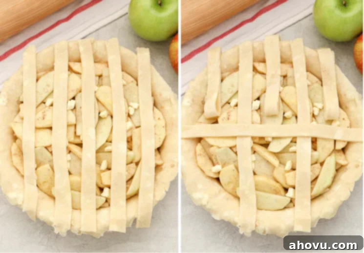 Mastering the Lattice Pie Crust 3 Pie plate with a bottom crust and neatly cut dough strips, ready for lattice weaving.