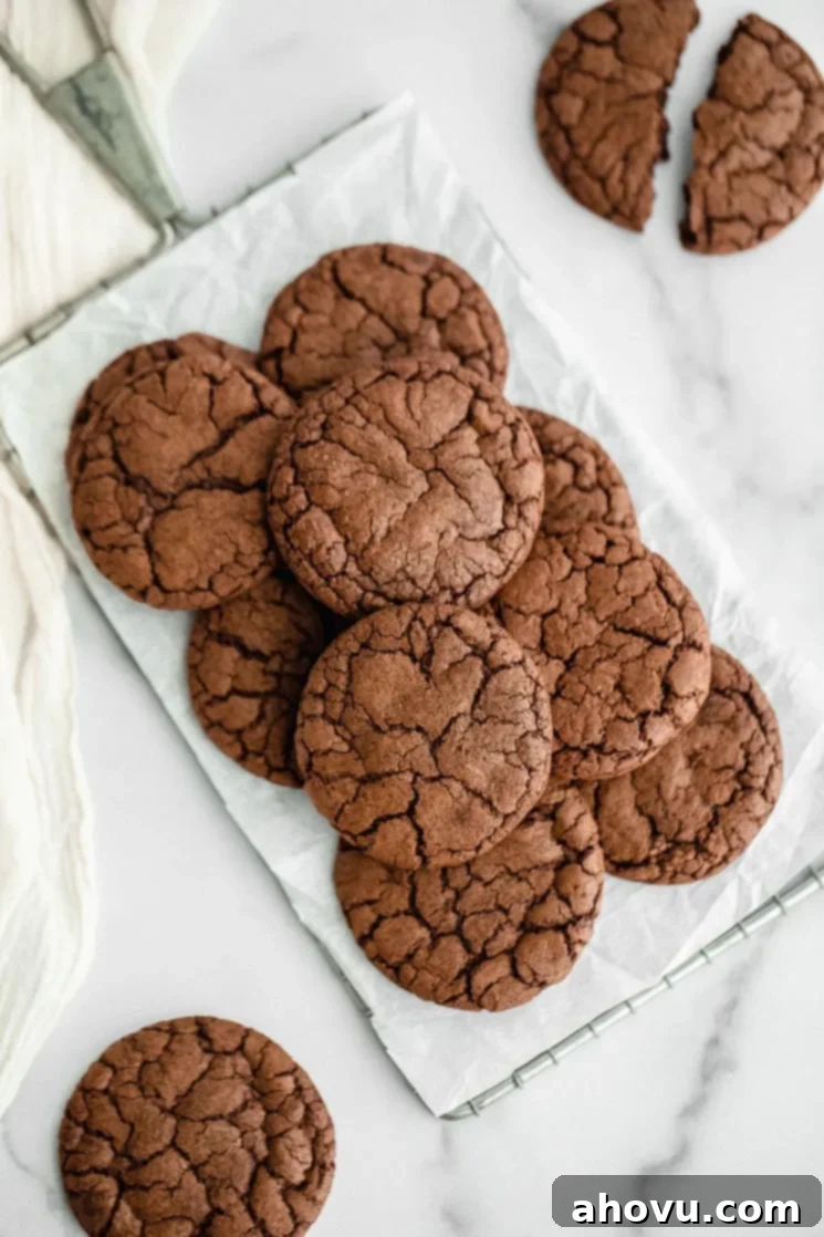 A collection of crinkly-topped fudgy brownie cookies arranged on an antique safety grater, with additional cookies casually placed beside it, showcasing their rich, dark color and appealing texture.