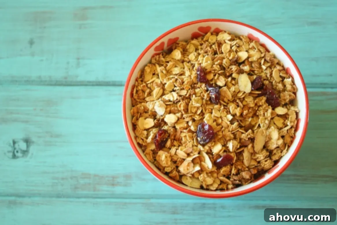 Handcrafted Granola Goodness 3 Healthy Homemade Granola in a bowl with milk and berries