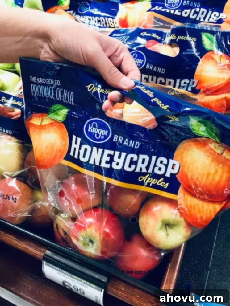 A picture of several bags of fresh Honeycrisp apples from Kroger, perfect for this fall recipe.