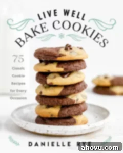 A stack of cookies with text over the top that says Live Well Bake Cookies.