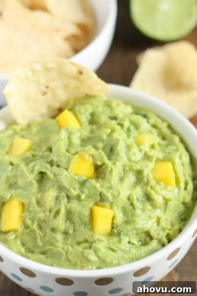 Close-up of Mango Guacamole in a bowl