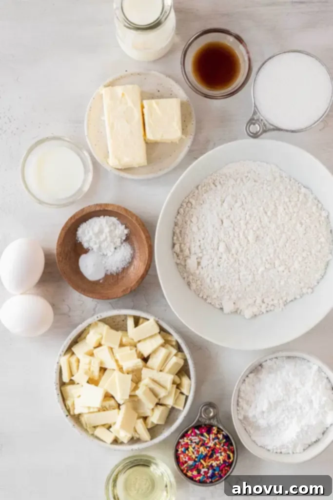 Overhead view of the ingredients needed to make homemade cake pops. 