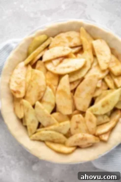 An unbaked pie crust filled with apple pie filling.