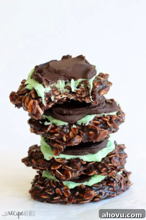 Fudgy Mint Chocolate No-Bake Cookies