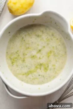 An overhead view of the wet ingredients mixed together.