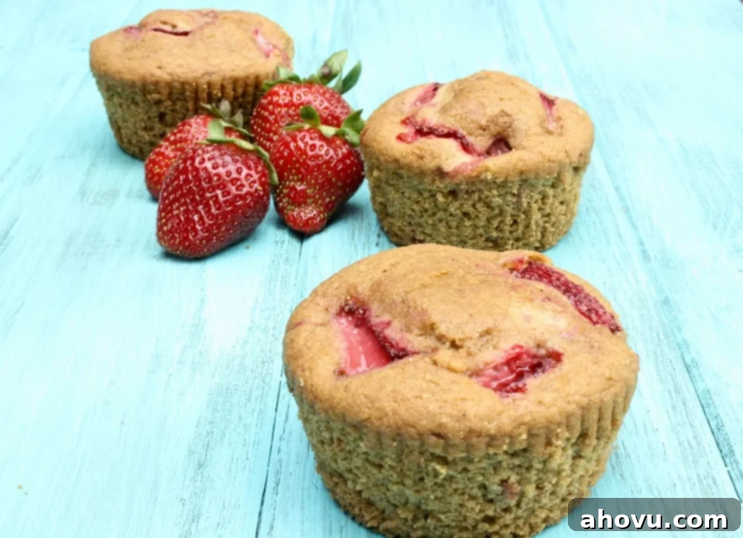 Rustic Whole Wheat Strawberry Muffins 3 Whole Wheat Strawberry Muffins