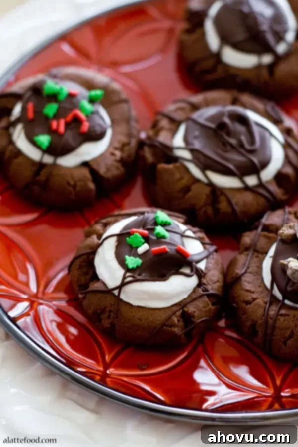 20+ Festive Christmas Cookie Ideas 19 Cozy Hot Chocolate Thumbprint Cookies with a marshmallow topping.
