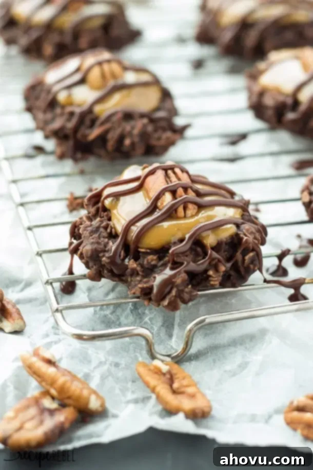 20+ Festive Christmas Cookie Ideas 22 Decadent No-Bake Turtle Cookies, inspired by the classic candy.