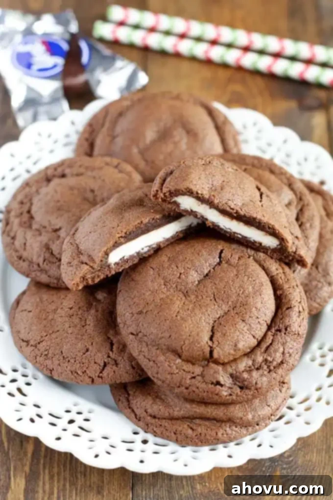 20+ Festive Christmas Cookie Ideas 9 Decadent Peppermint Patty Stuffed Chocolate Cookies, a minty chocolate dream.