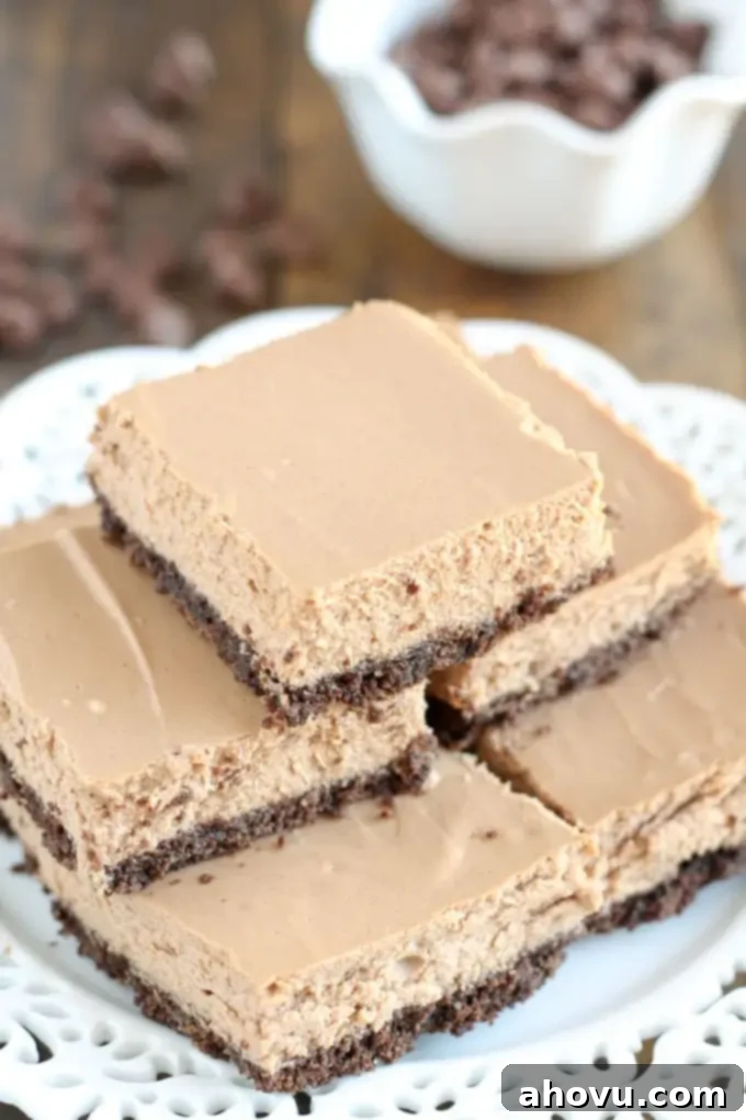 Guilt-Free Mocha Cheesecake Bars 2 These Skinny Mocha Cheesecake Bars are lightened up with Greek yogurt and less sugar! Serve these bars for an easy and lighter dessert.