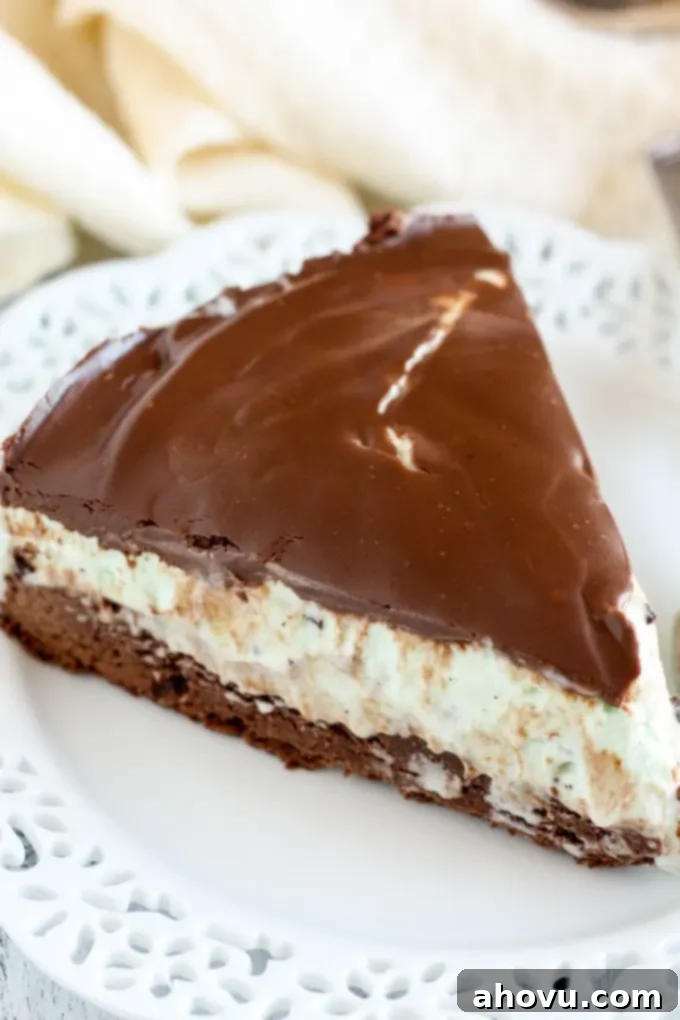 Mint Chocolate Chip Ice Cream Brownie Pie, perfect for spring