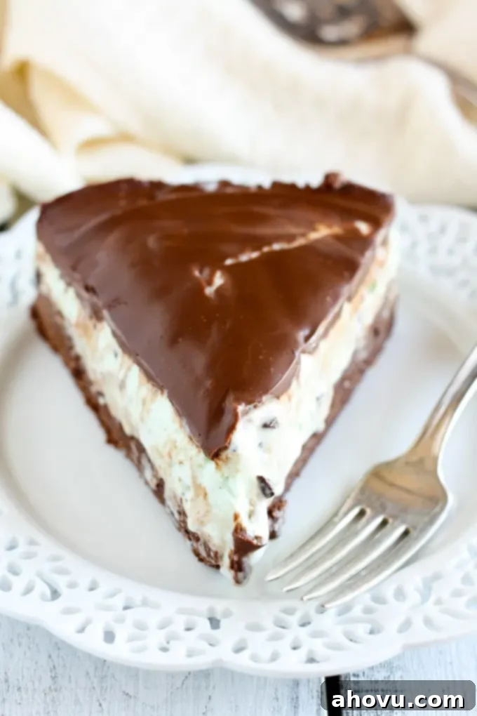 Layered Mint Chocolate Chip Ice Cream Brownie Pie before freezing