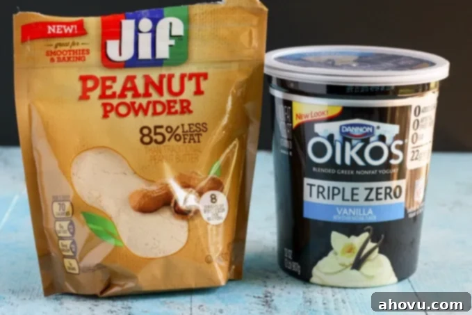 Ingredients for Peanut Butter Mocha Smoothie laid out