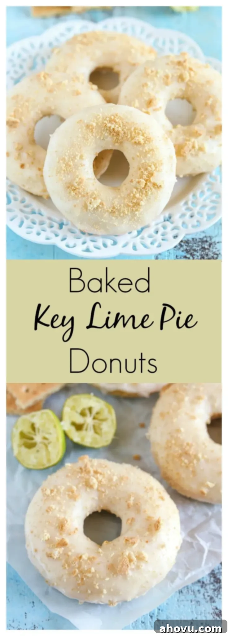 Easy Baked Key Lime Pie Donuts topped with a key lime glaze and crushed graham crackers! A perfect summer treat.