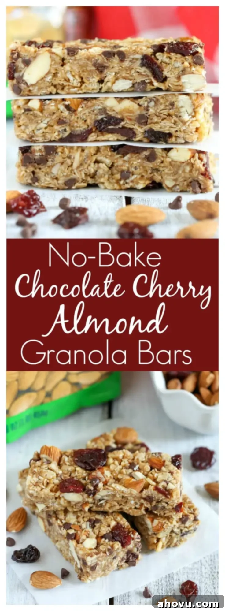 These No-Bake Chocolate Cherry Almond Granola Bars are easy to make and perfect for a healthier snack!