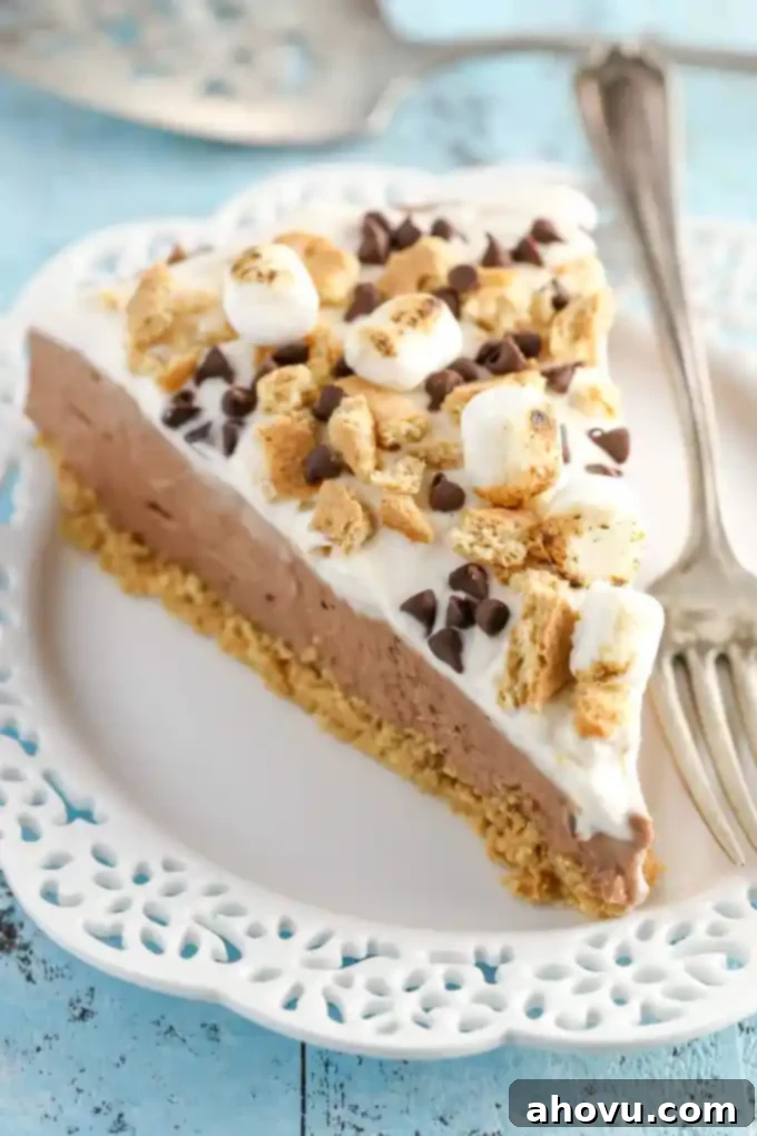Instant Smores Cheesecake 2 A homemade graham cracker crust topped with a no-bake chocolate cheesecake filling and marshmallow fluff whipped cream. This No-Bake S'mores Cheesecake is the ultimate summer dessert!