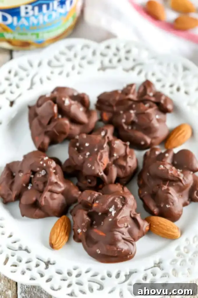 Delicious Chocolate Espresso Almond Clusters on a serving plate, perfect for a quick dessert or snack.
