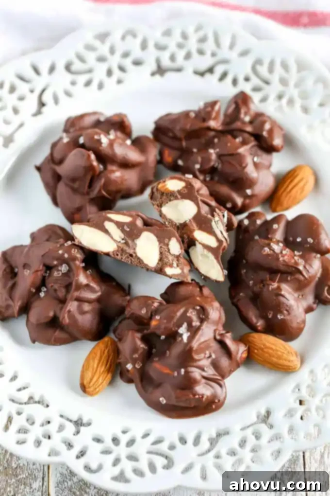 A baking sheet filled with freshly formed Chocolate Espresso Almond Clusters, ready for chilling.