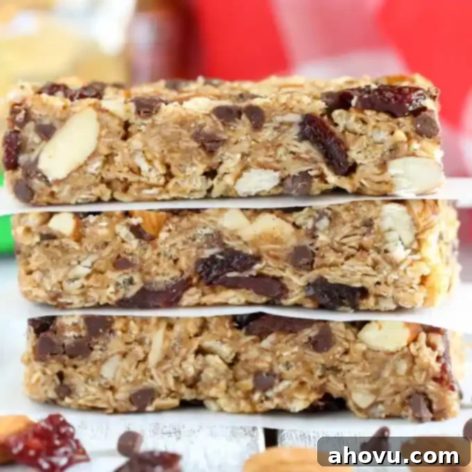 Wholesome No-Bake Chocolate Cherry Almond Granola Bars, a healthy and delicious snack.