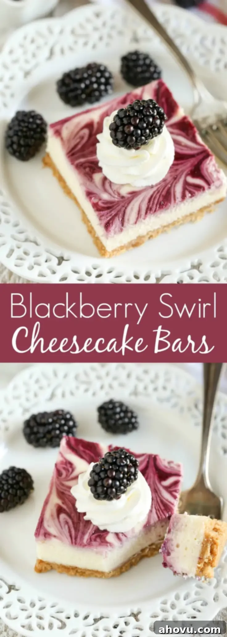 A top-down view of the blackberry swirl cheesecake bars, beautifully arranged and ready to be served as a delightful dessert.