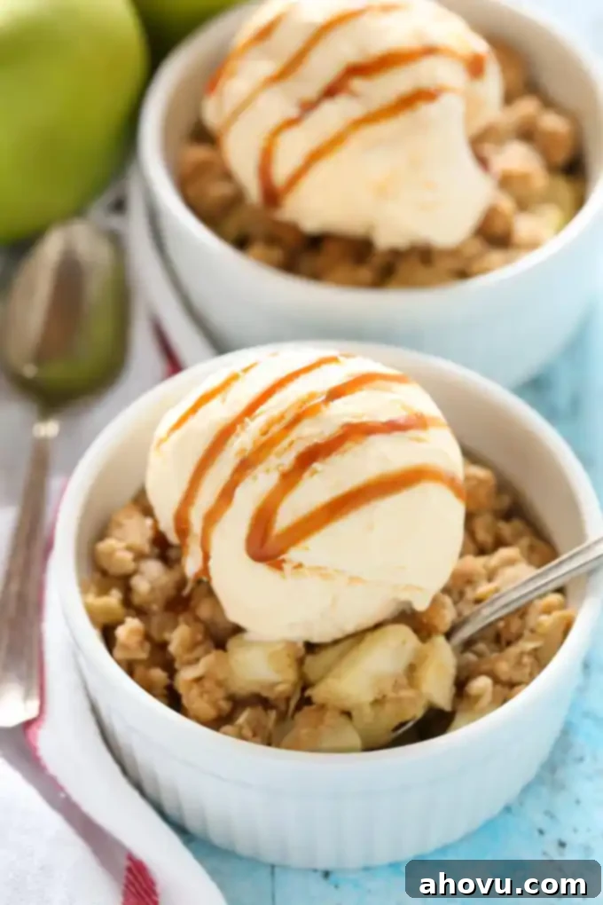Cozy Apple Crisp for Two 3 Perfectly portioned apple crisp for two, ready for baking.