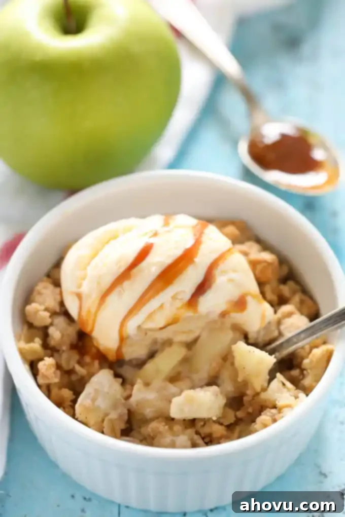 Cozy Apple Crisp for Two 4 Small batch apple crisp baking in individual ramekins.