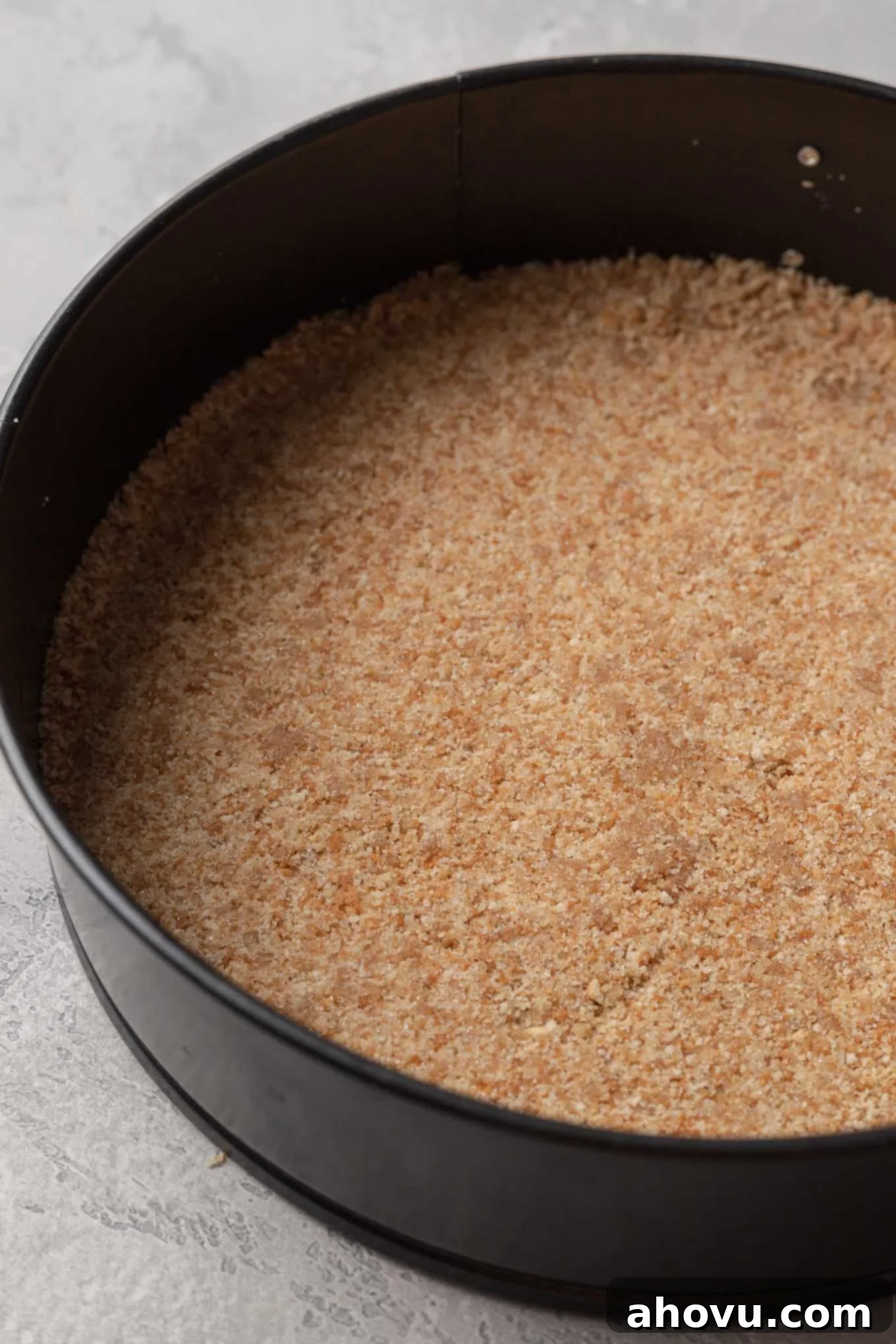 Banana Pudding Cheesecake 4 A Nilla Wafer crust pressed into a springform pan.