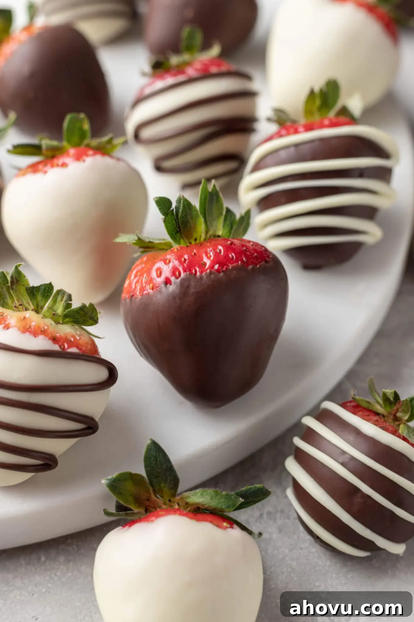 Luscious Chocolate Strawberries 2 A mixture of semi-sweet and white chocolate covered strawberries.