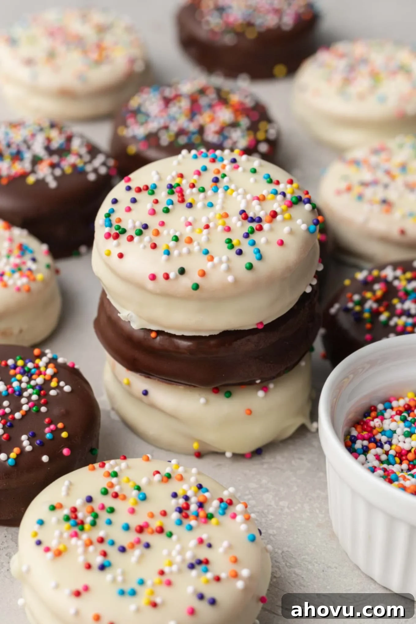 A stack of three Ritz cookies, surrounded by even more cookies. 