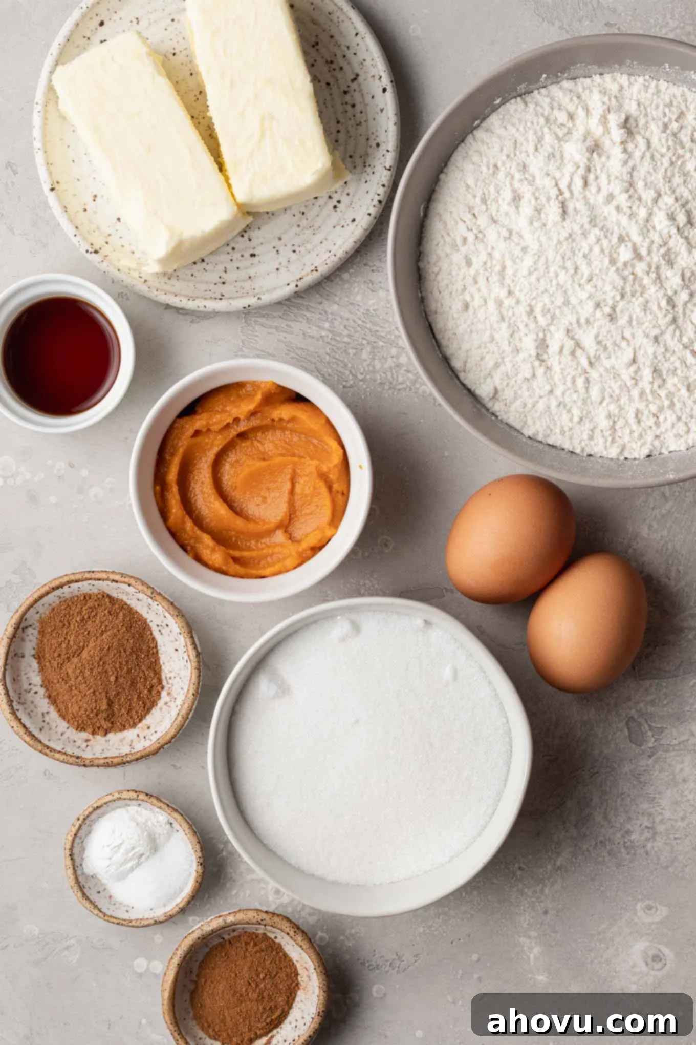 Autumn Pumpkin Sugar Cookies 3 An overhead view of the ingredients needed to make pumpkin sugar cookies.