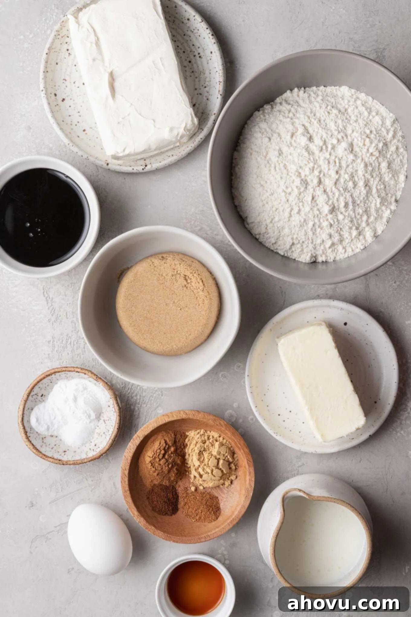 An overhead view of the ingredients needed to make the best gingerbread cupcakes. 