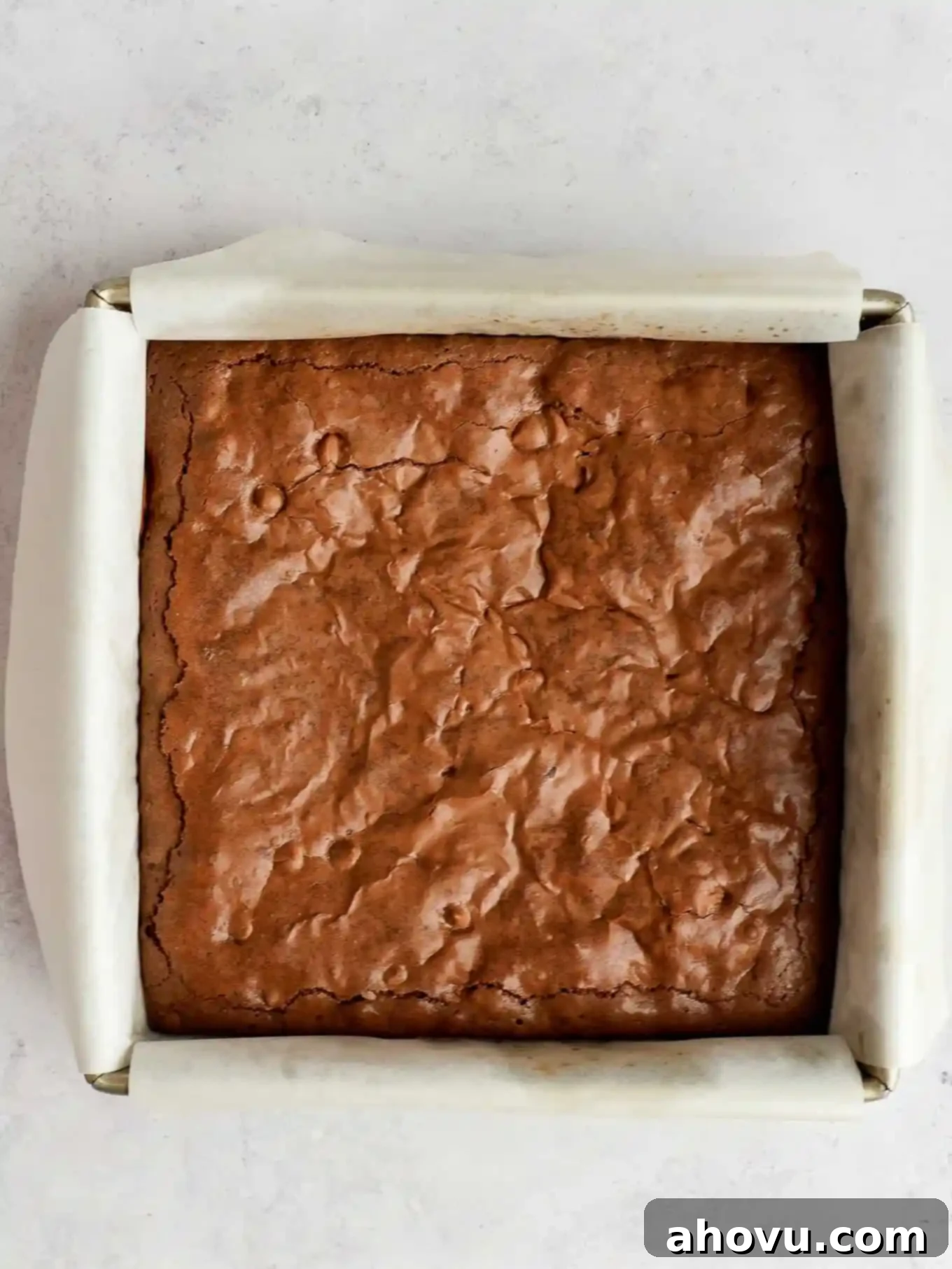 Golden Brown Butter Brownies 6 An overhead view of a pan of brownies.