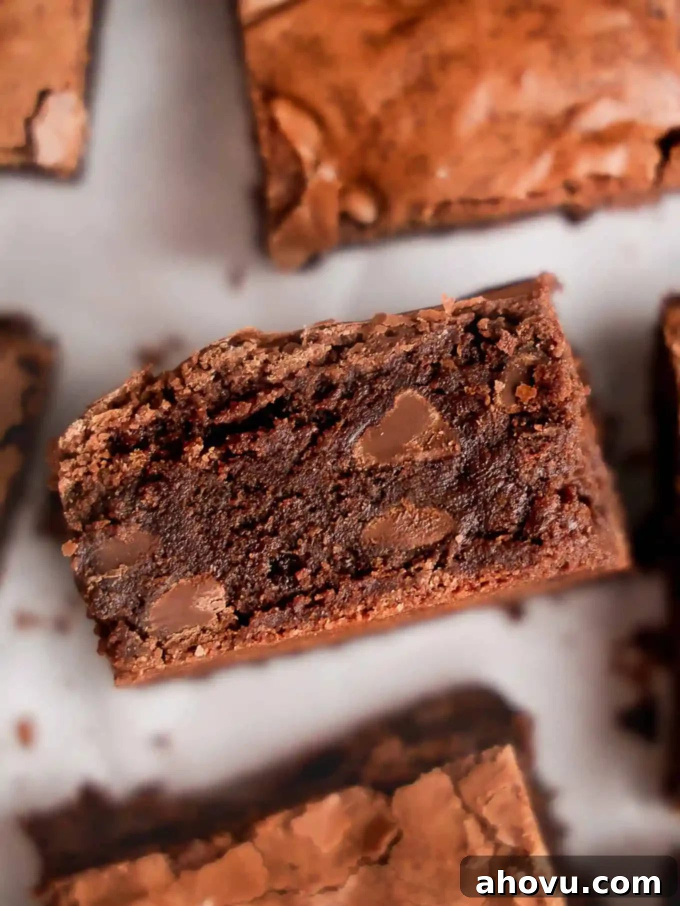 Golden Brown Butter Brownies 9 A brown butter brownie turned on its side.