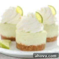 A completed Mini Key Lime Cheesecake, perfectly portioned and garnished.