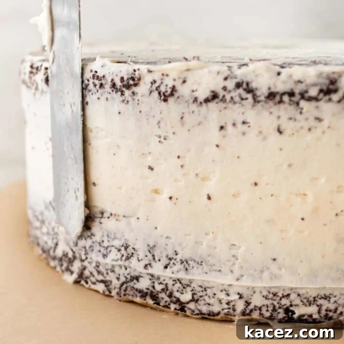 Guinness Chocolate Dream Cake 7 A process shot demonstrating a crumb coat being applied to the cake.