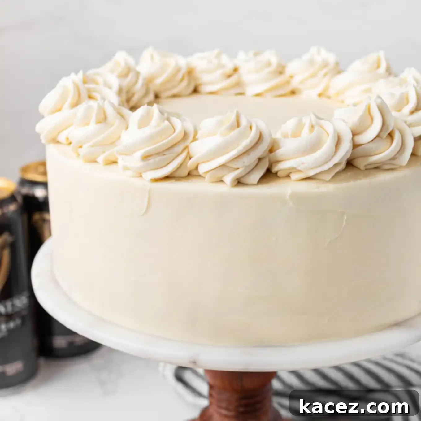 Guinness Chocolate Dream Cake 9 The finished Guinness chocolate cake displayed on a cake stand.